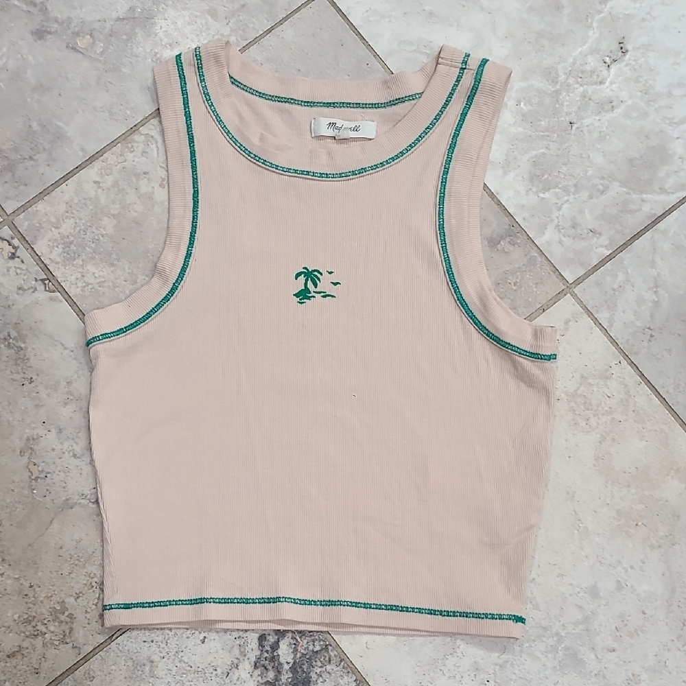 Madewell Pink Tank Top with Green Stitching